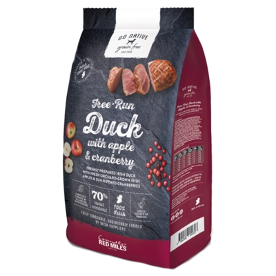 a bag of go native duck with hand-picked apples and cranberries