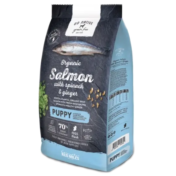 puppy food go native grain free salmon with spinach and ginger for small dogs produced by connolly's red mills